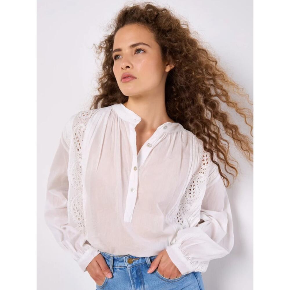 NWT Apricot UK Cameron Broderie Pleat Lace Grandad Collar Oversized Blouse Large